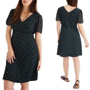 NWOT Madewell Dot Smocked Shoulder Dress Green 4